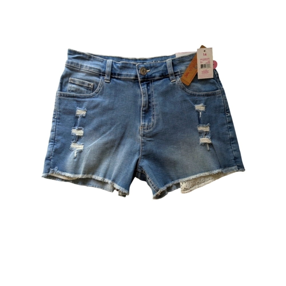 Denim Jeans Mini Distressed Shorts. Size 14. Blue. Stretchy. Distressed…
